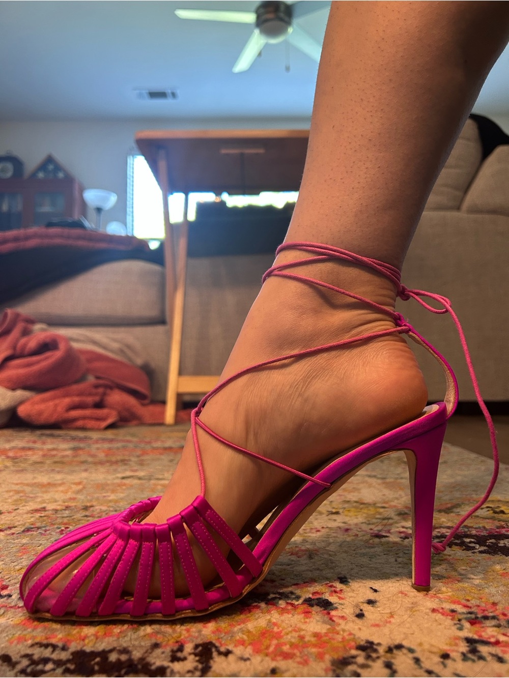 Chelsea Paris Pink Stiletto Heels with Cage Design - Picture 3 of 3
